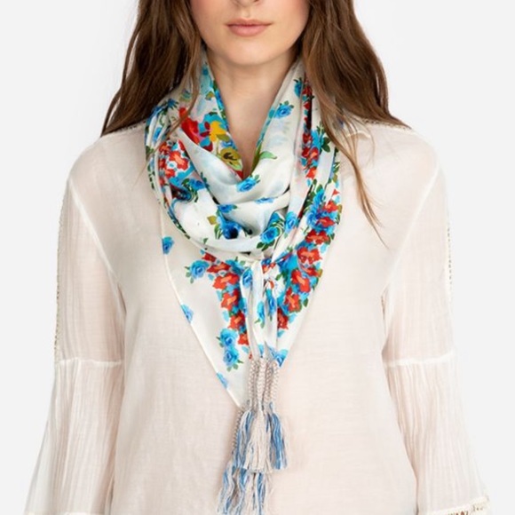 Johnny Was Accessories - Johnny Was Blue & Red Floral Oneal Silk Scarf